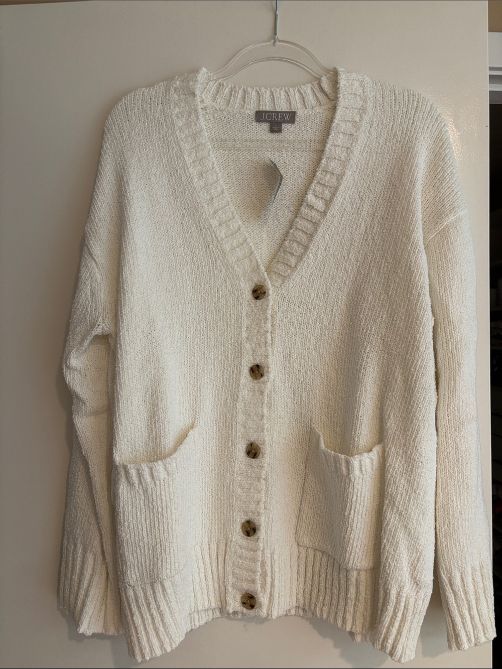 J. Crew Ivory Chunky V-Neck Button Cardigan NEW
